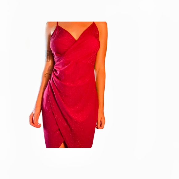 Red Glitter Spaghetti Strap Dress - Picture 3 of 7